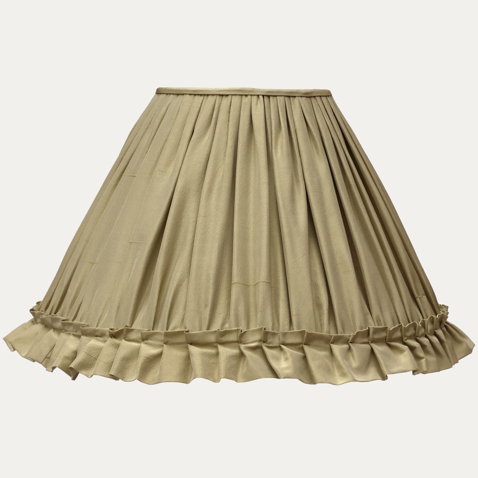 Pale Green Silk Lampshades with Relaxed Pleats and Loose Frill Skirt