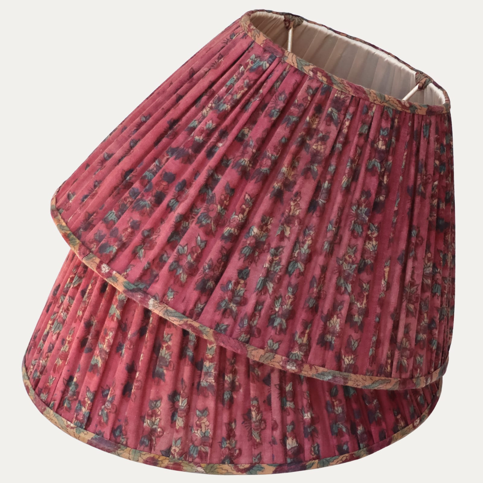 Antique Turkish Berry Colour Hand Block Printed Fabric Handsewn Lampshade