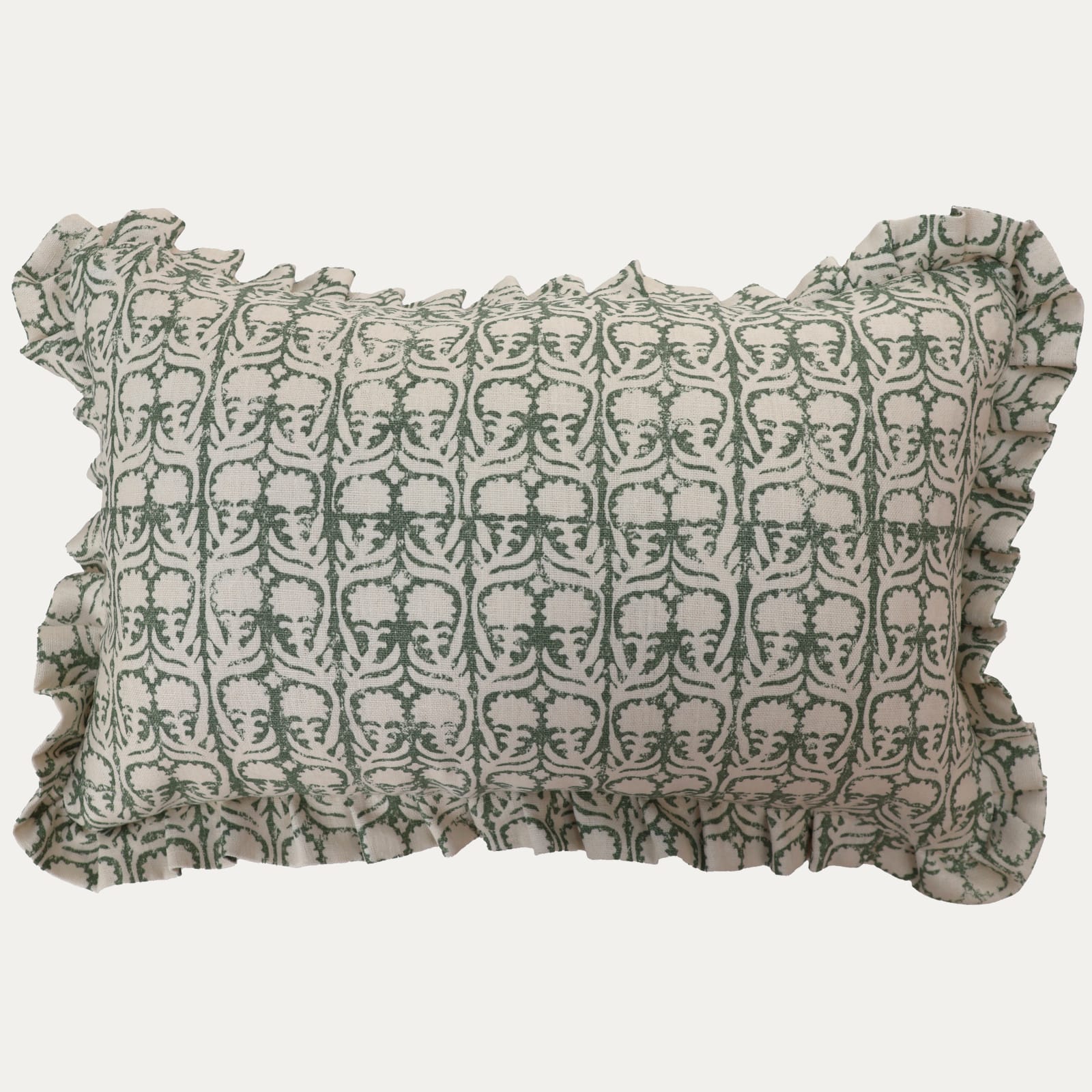 Penny Morrison Ashok Green Cushion with Ruffle Trim