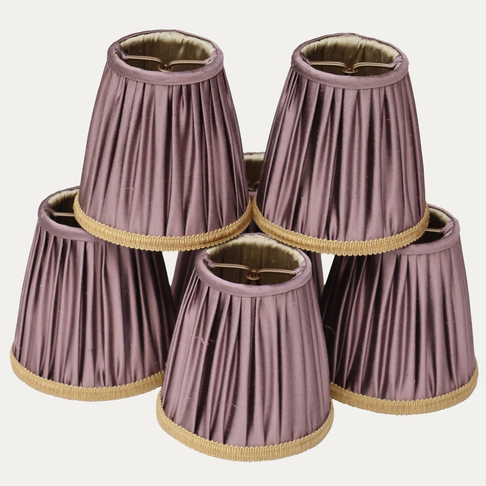 Handsewn Amethyst Silk Lampshades with Samuel and Sons Semplice Gold Gimp