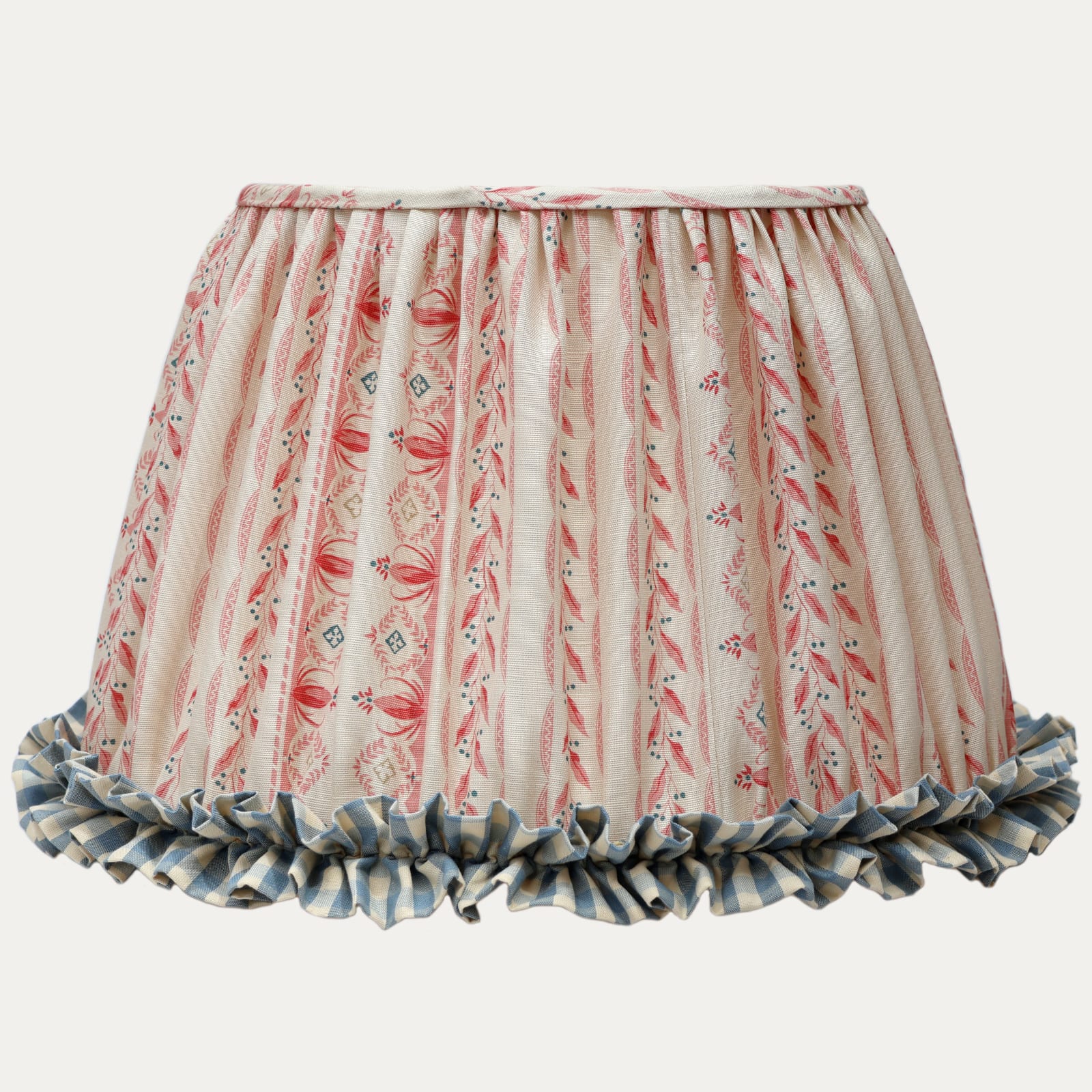 Bennison Mistletoe with Handsewn Gathered Lampshade With Marvic Check Ruche Skirt