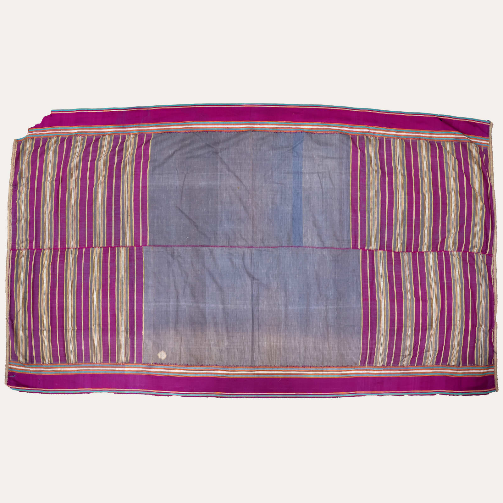 Hyderabad Vintage Sindh Silk and Cotton Shawl with Grey Panel