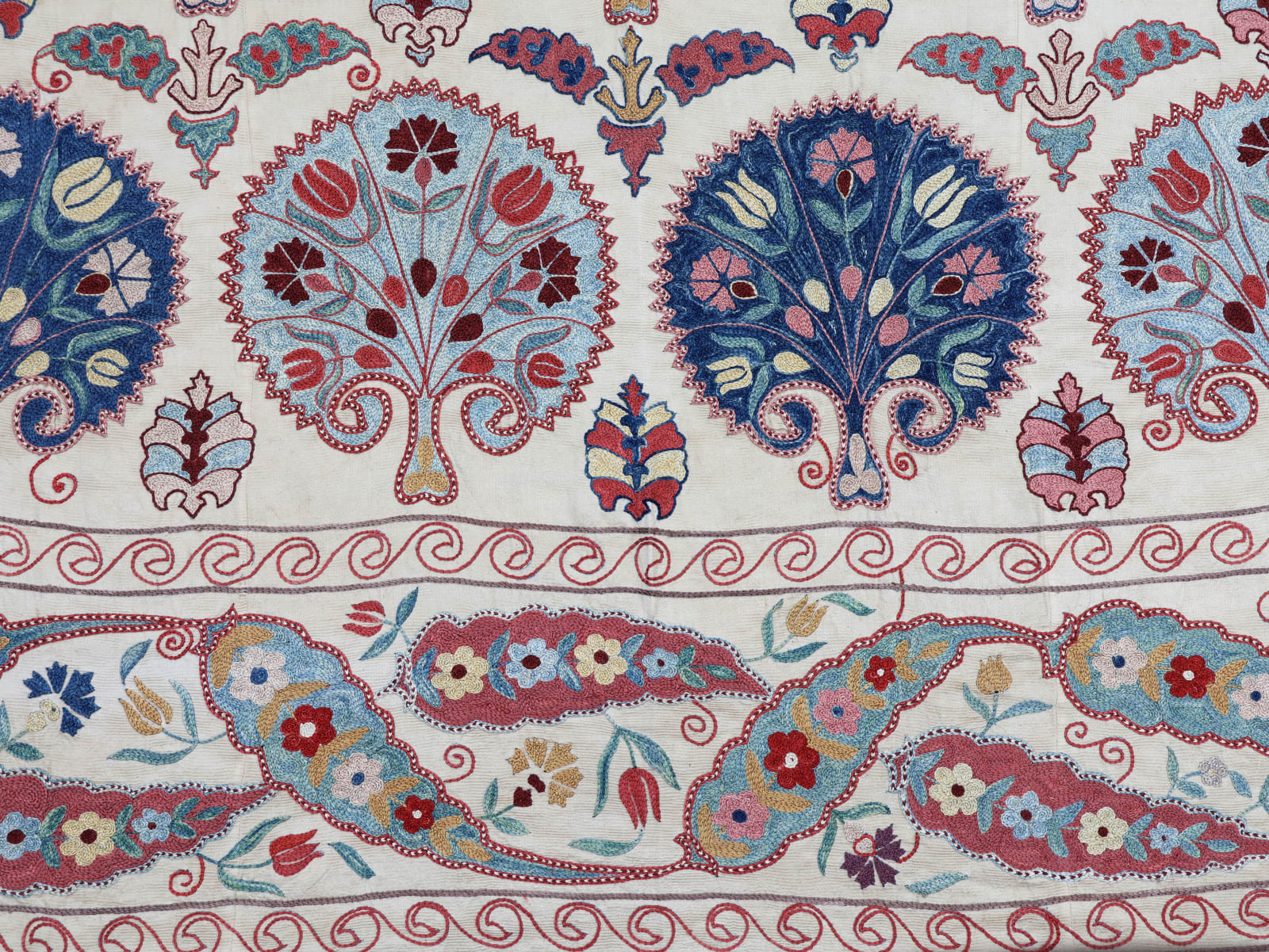 Sensational Vintage Hand-embroidered Floral Silk Suzani
