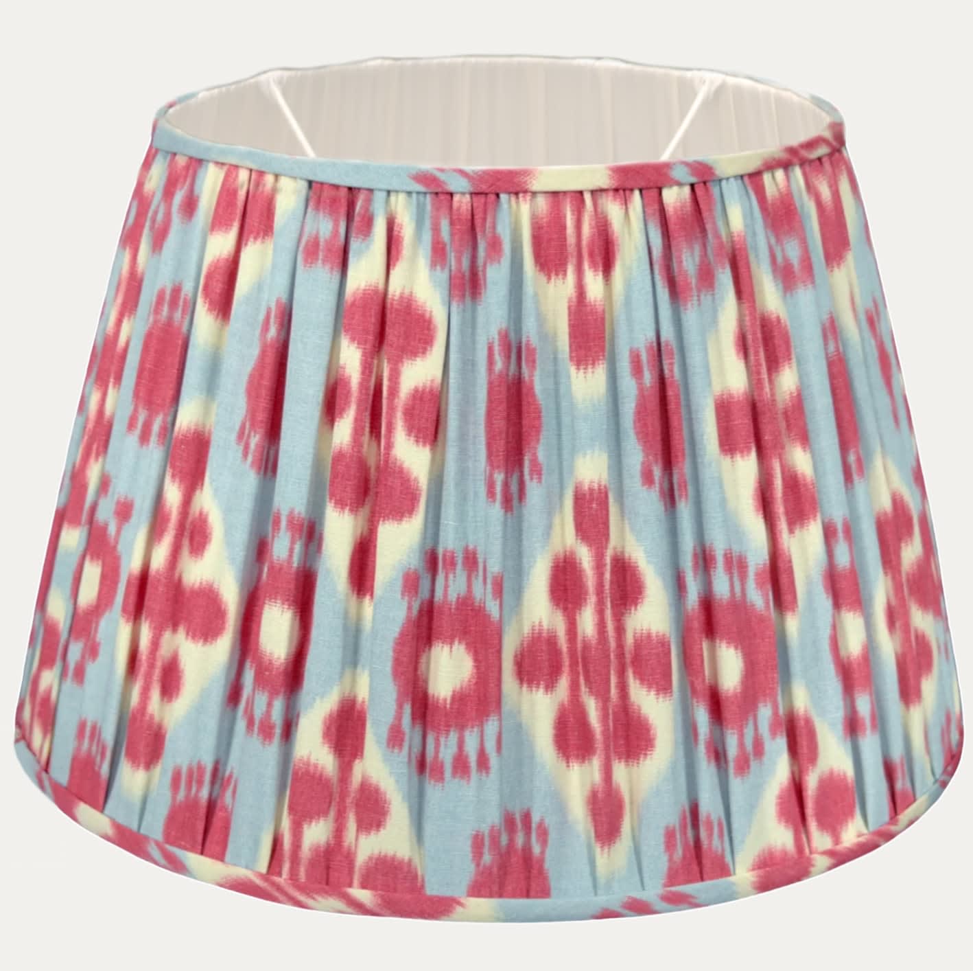 Schumacher Hamilton Ikat in Sky Blue and Cherry Red Handsewn Lampshade