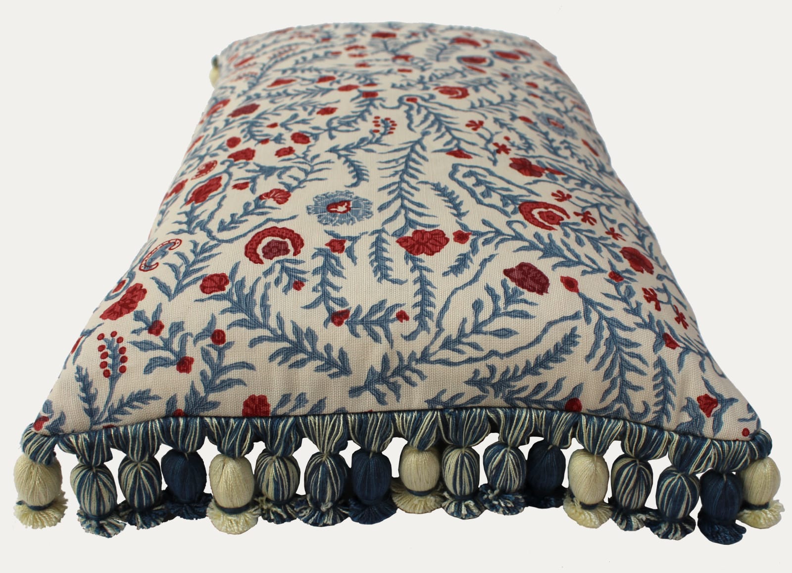 Bennison Cinnabar Faded on Oyster Cushion with Wendy Cushing Onion Fringe