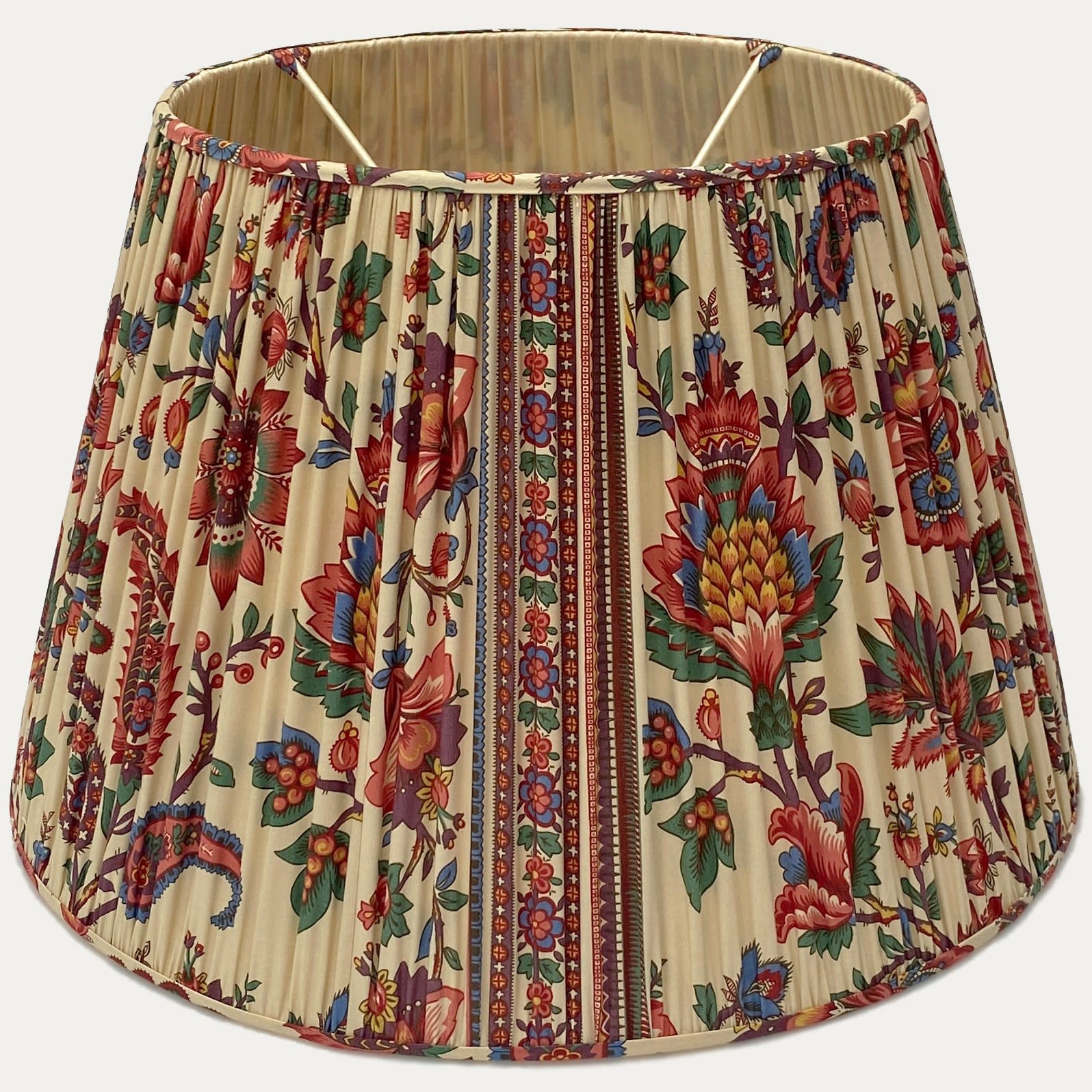 10 Silk Sari Lampshade - Maroon and Lichen Green Floral on Opal