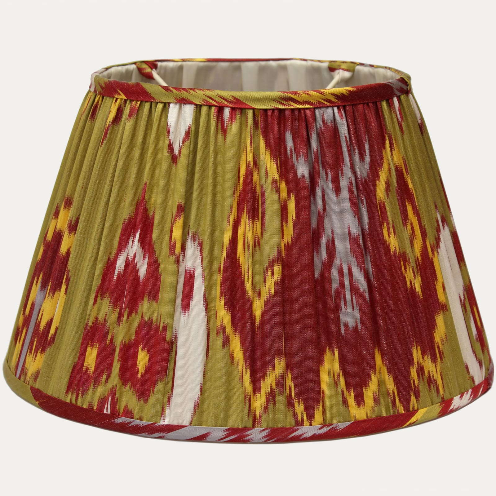 Green & Burgundy Red Silk Ikat Lampshade