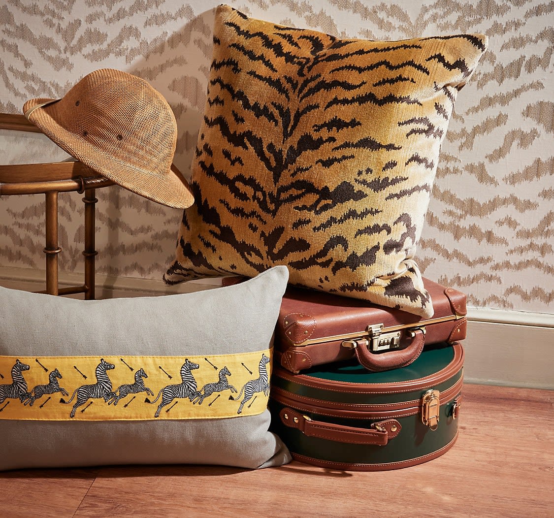 Scalamandre Tigre Silk Ivory Black and Gold Cushion