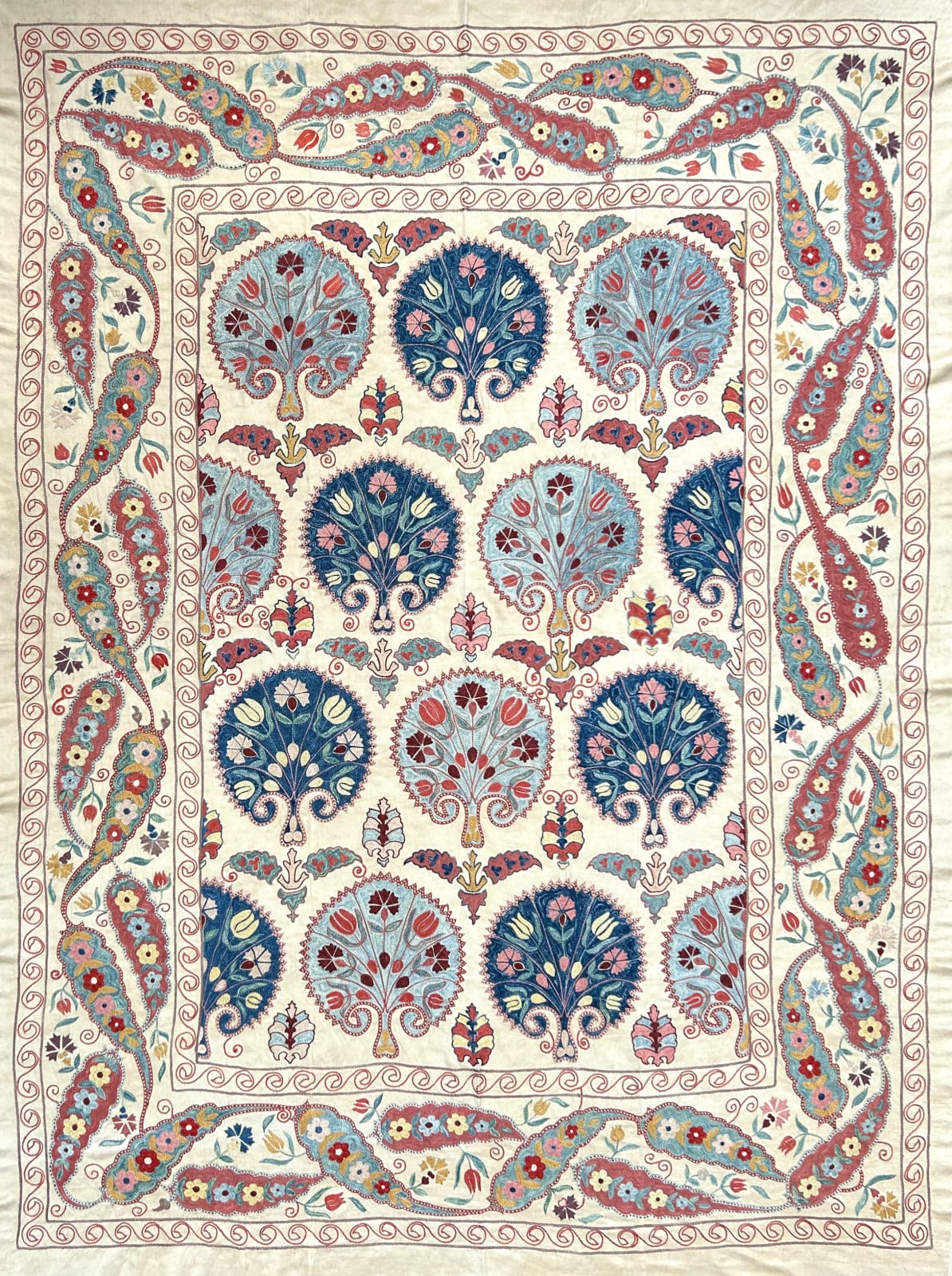Sensational Vintage Hand-embroidered Floral Silk Suzani