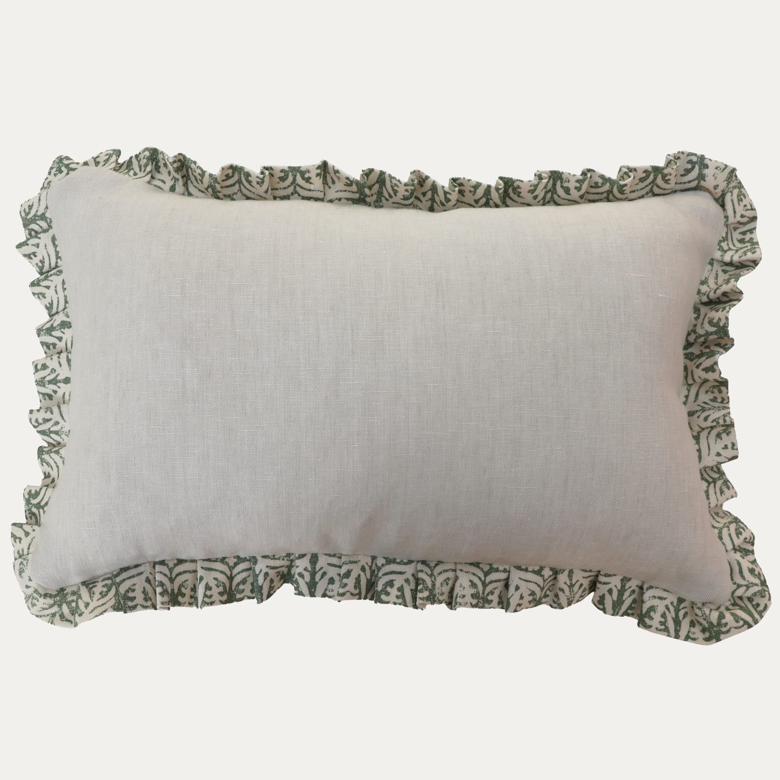Penny Morrison Ashok Green Cushion with Ruffle Trim