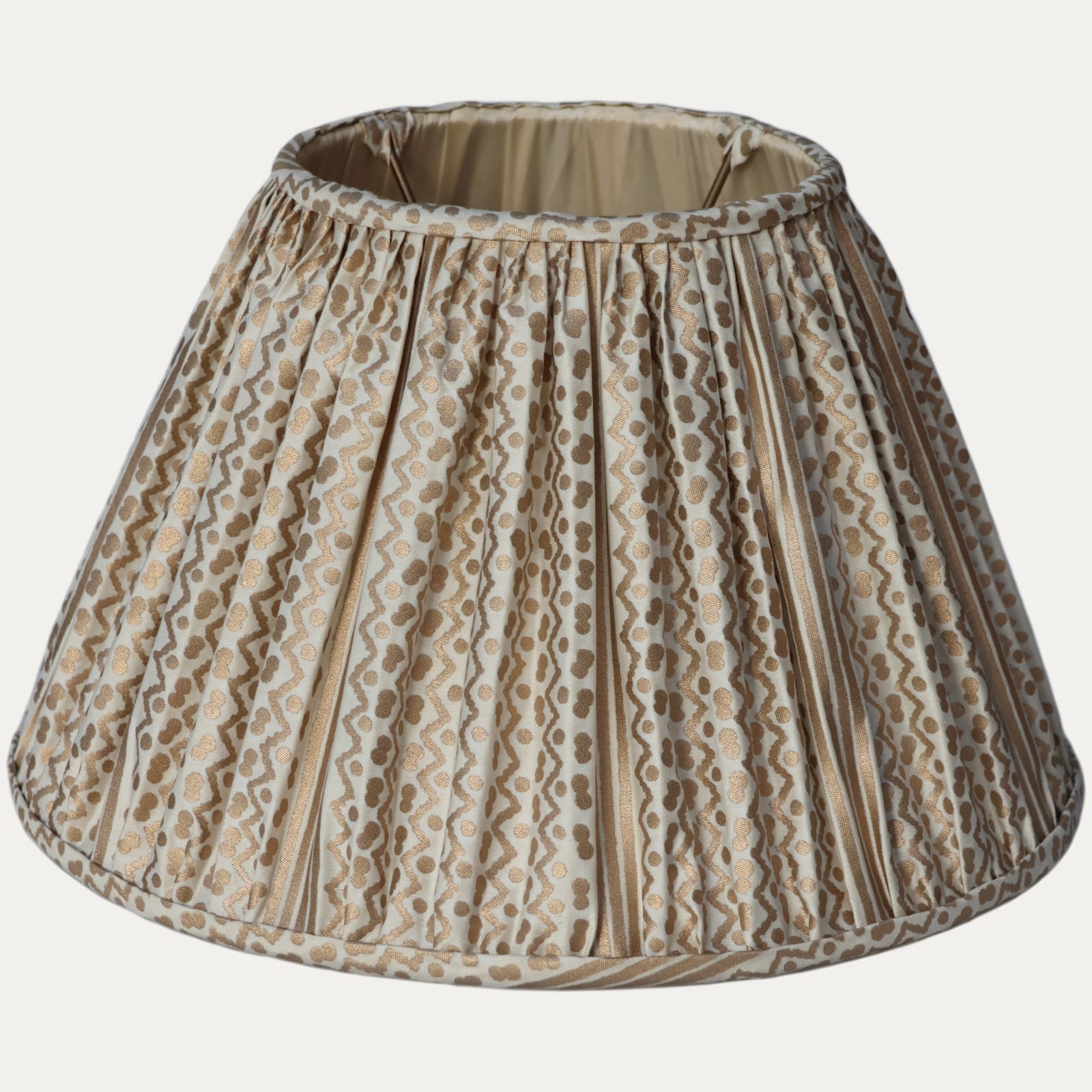 Floren, 16in/41cm Fortuny Tapa Stripe in Old Gold and White Handsewn Lampshade