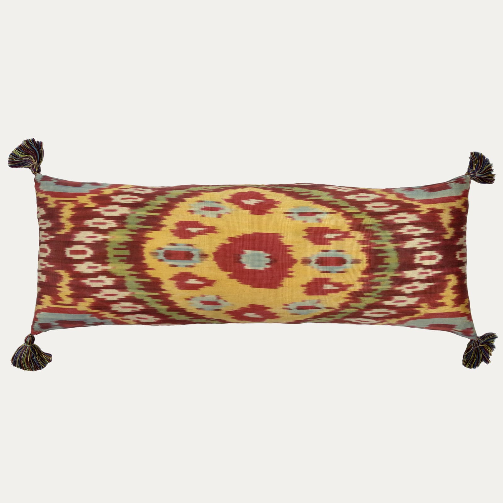 Wonderful Silk and Cotton Ikat Oblong Cushion with Bespoke Tassels