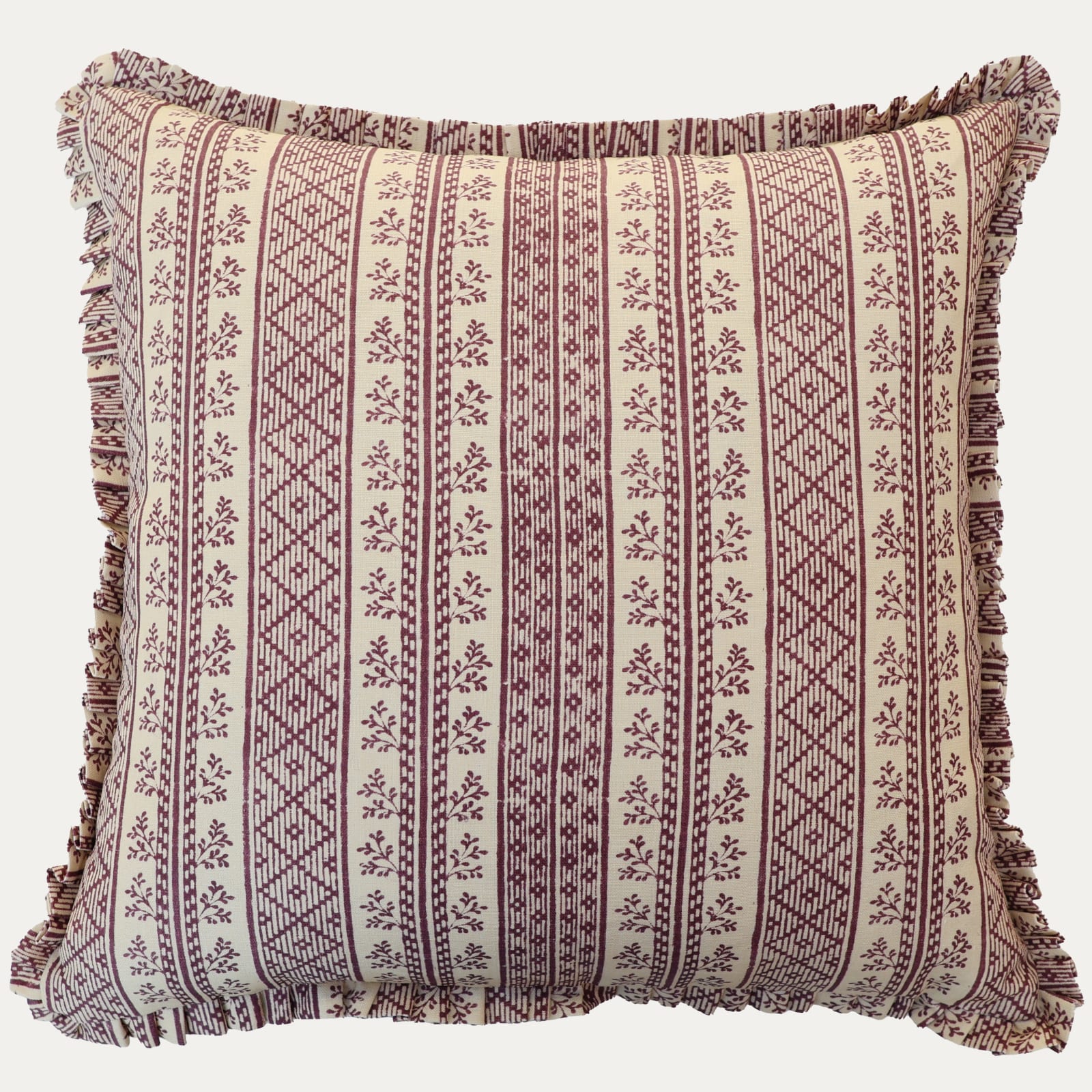 Jasper Dutch Stripe Eggplant Decorative Cushion with Ruffle Trim