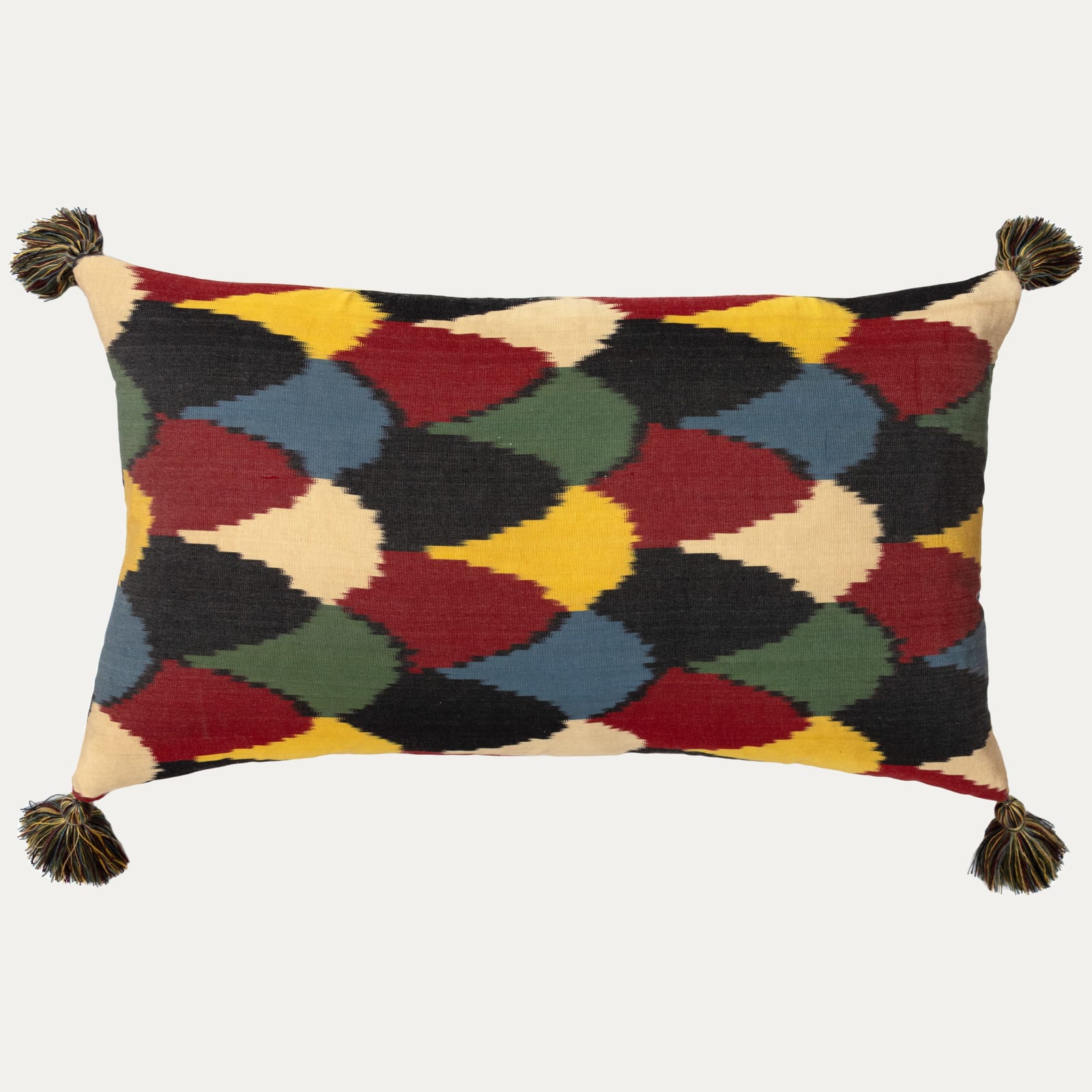 Robert Kime Harlequin Silk and Cotton Ikat Cushion with Bespoke Tassels