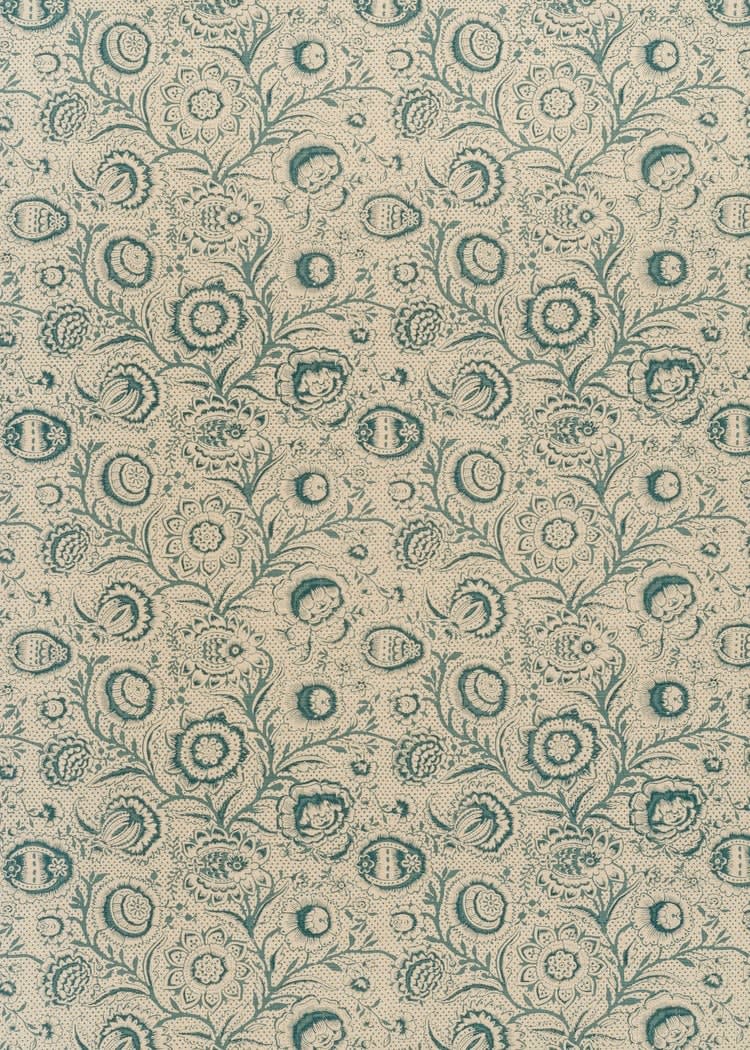 Woodcut Blue On Beige