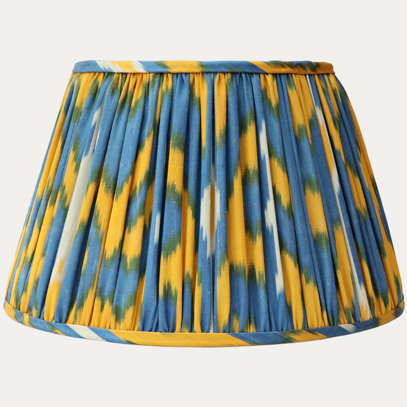 Stunning Blue and Yellow Silk Cotton Ikat Handsewn Lampshade