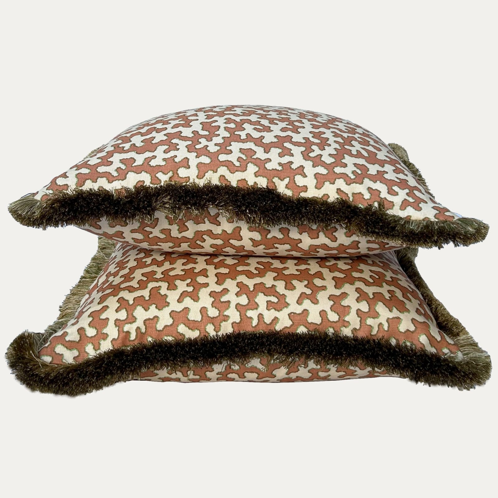 Sibyl Colefax & John Fowler Squiggle Apricot Linen Decorative Cushion