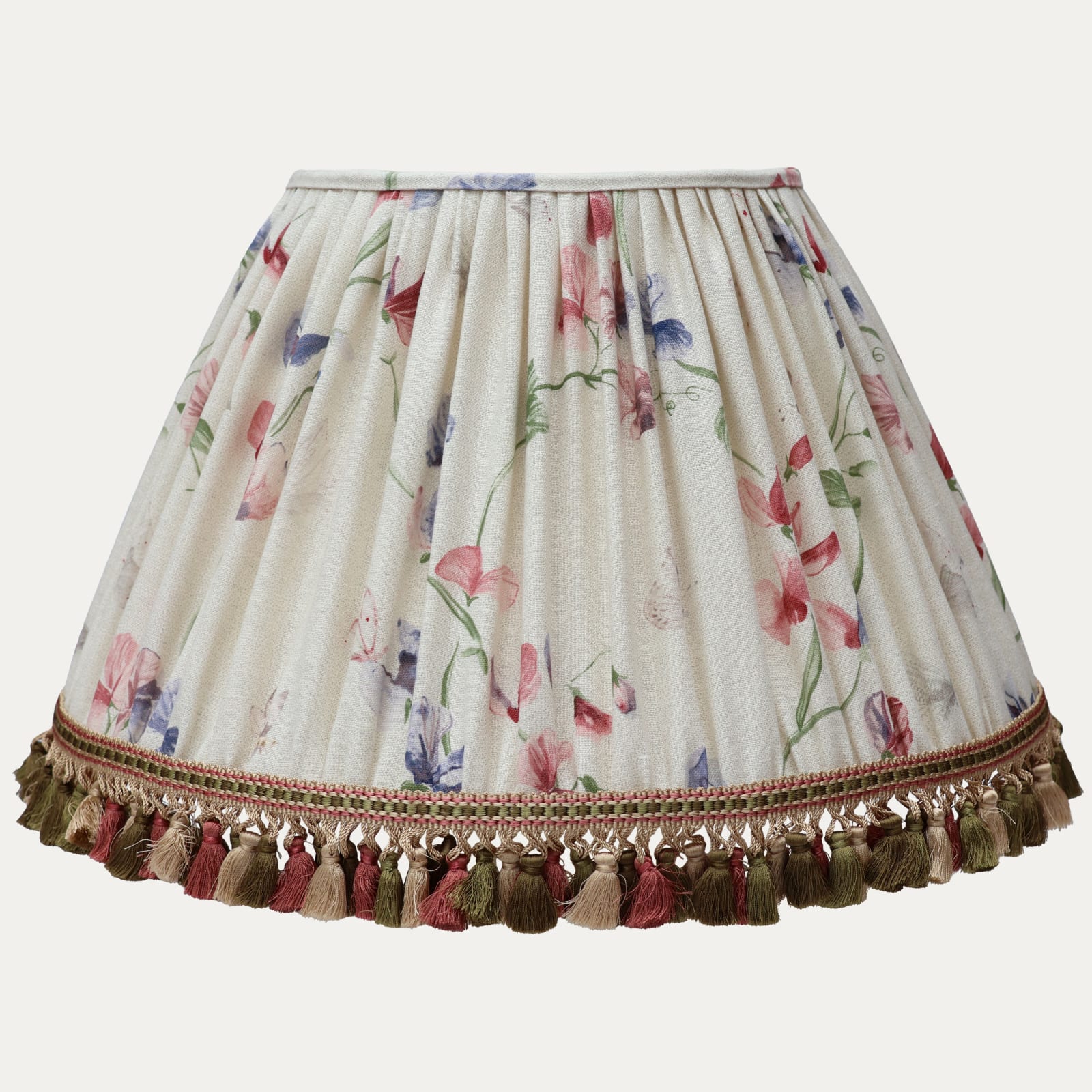 Nicholas Herbert Sweet Peas Original Handsewn Gathered Lampshade with Tassel Trim
