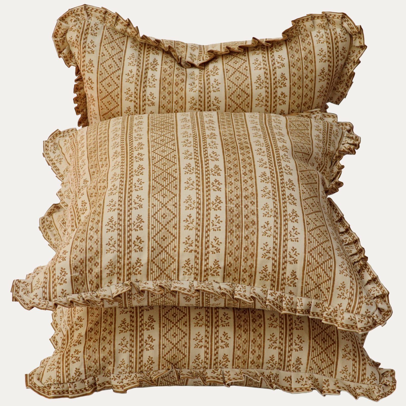 Jasper Dutch Stripe in Saffron on Light Tea Stain with Petite Ruffle