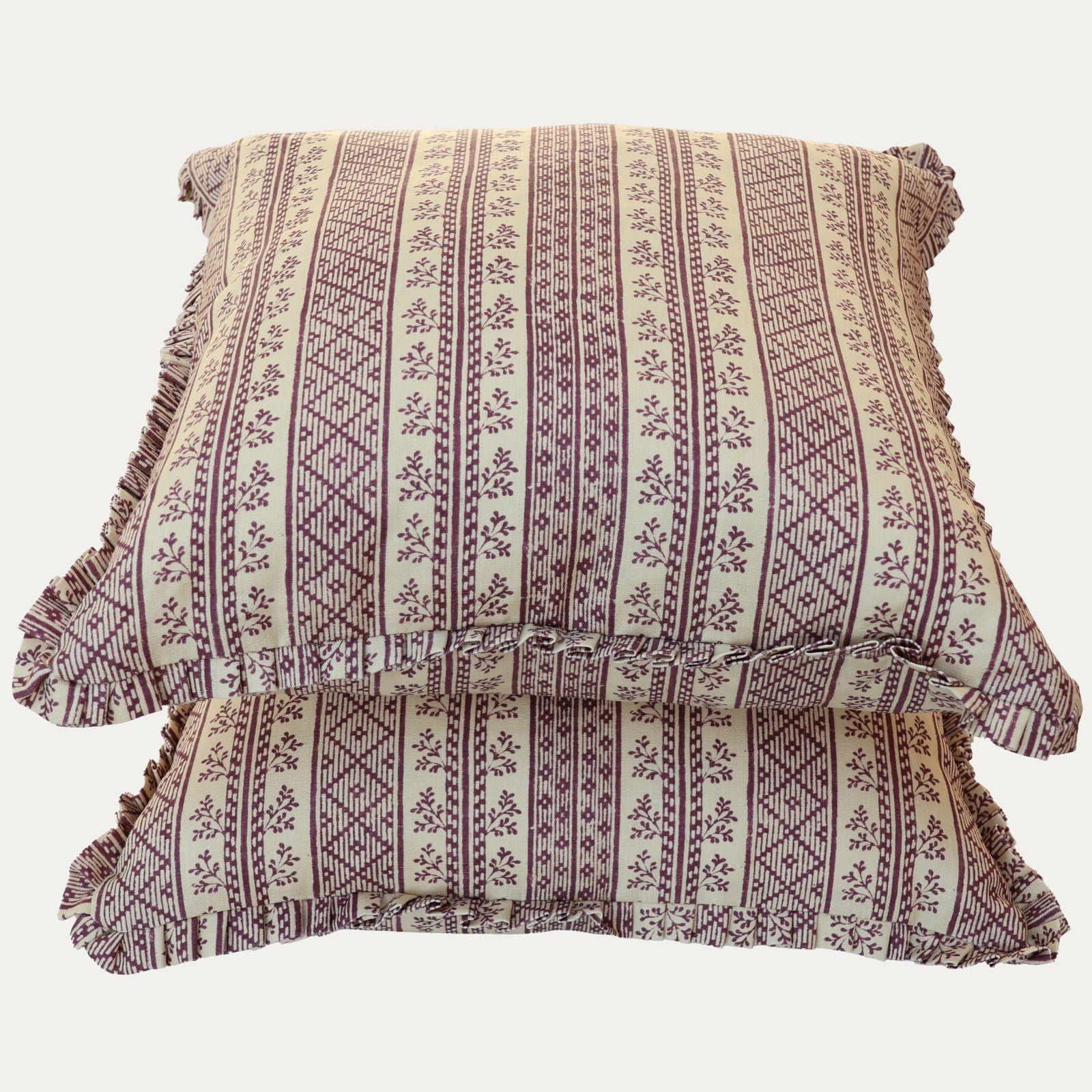 Jasper Dutch Stripe Eggplant Decorative Cushion with Ruffle Trim