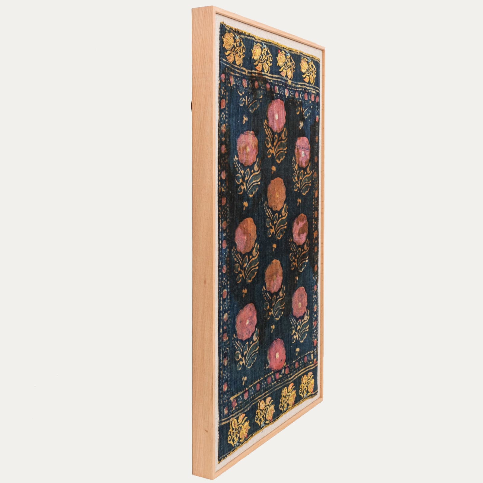Framed Ottoman Hand-block Printed and Embroidered Textile