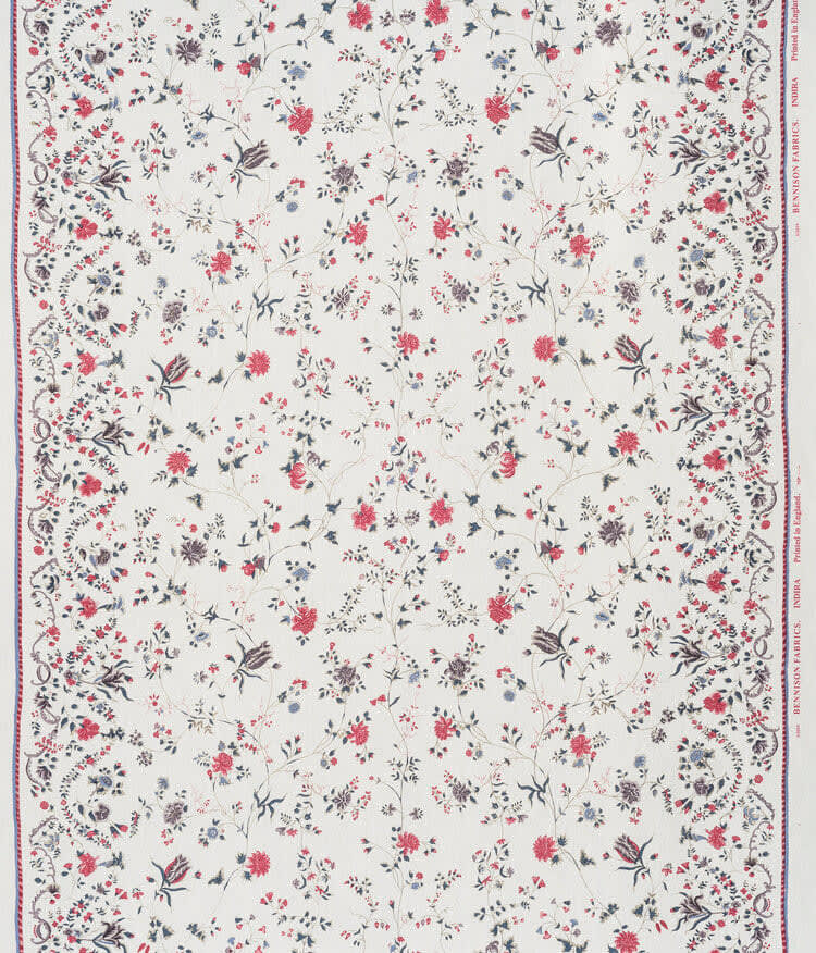 Indira Red Blue On Fine Oyster Linen