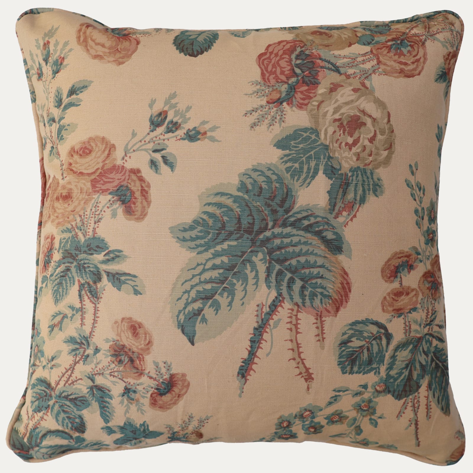 Bennison Thorny Rose Faded on Beige Decorative Cushion