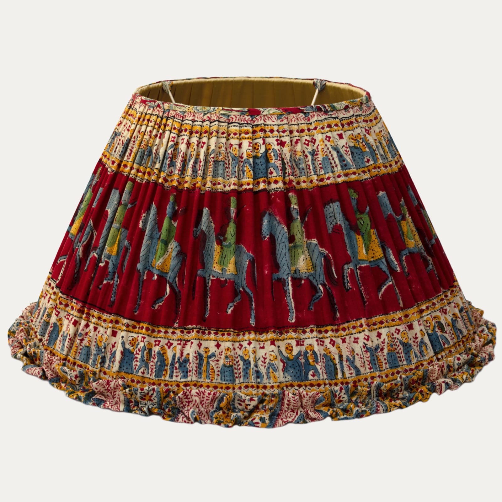 Extraordinary Antique Woodblock Print Kalamkari Lampshade with Skirt