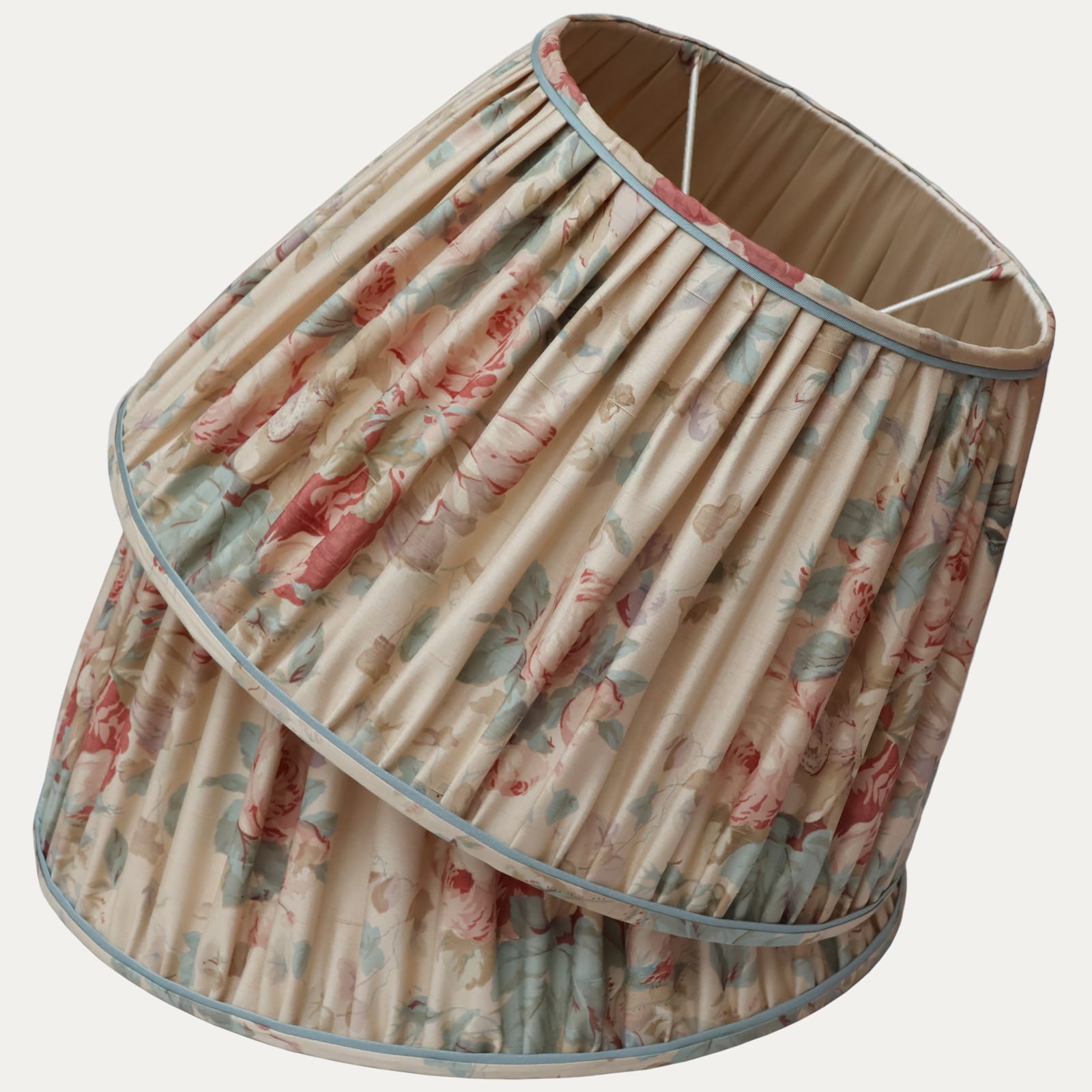 Bennison Roses Faded Blue on Beige Silk Handsewn Lampshade