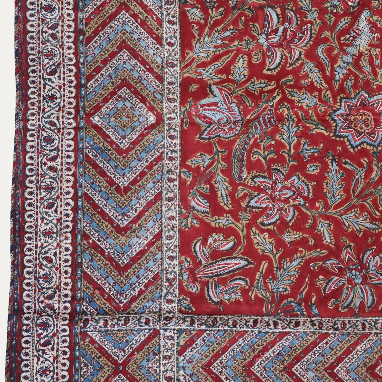 Block Printed Kalamkari with Pen Work on Cotton