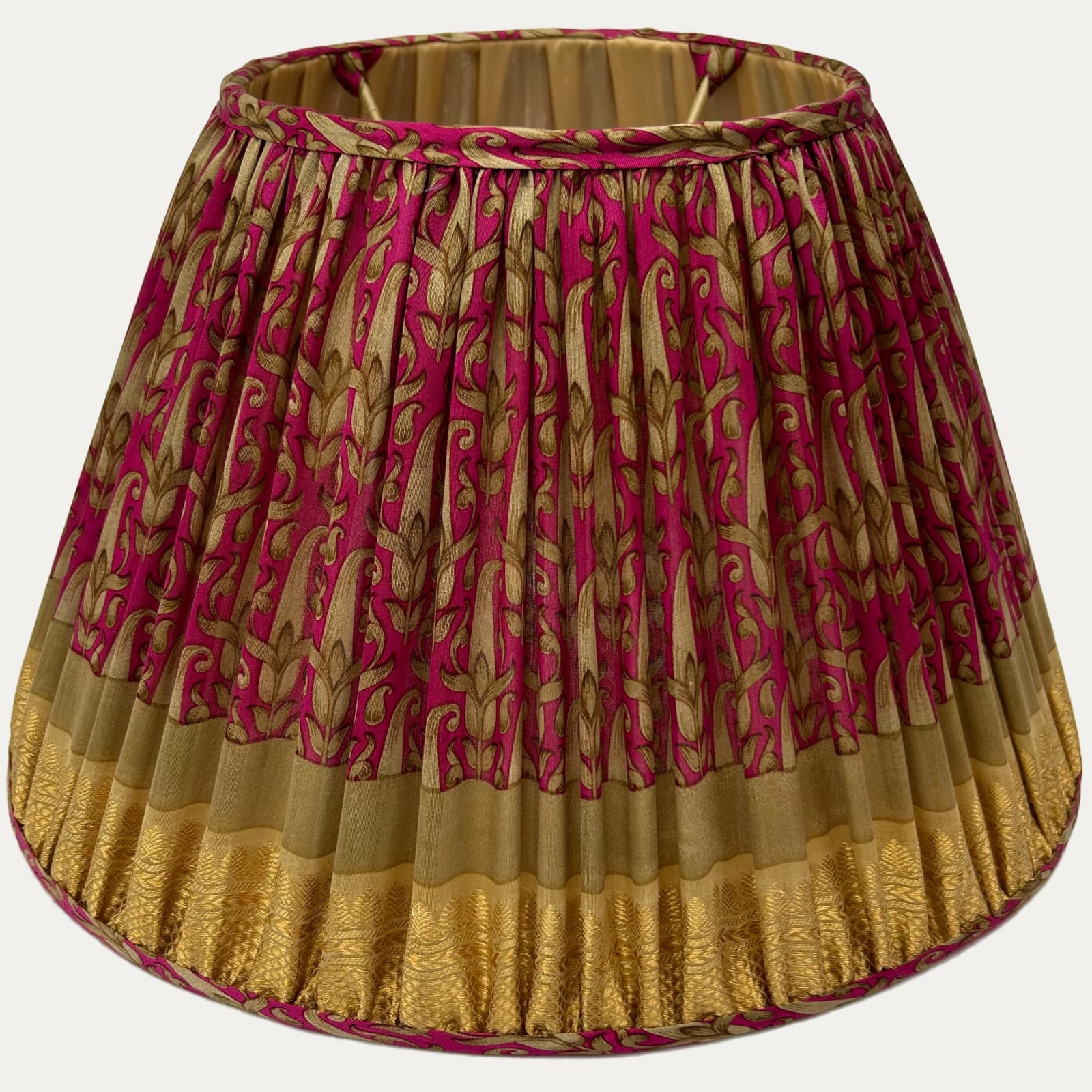 Floren 16in 41cm Vintage Woven Pink Gold Silk Sari Lampshade Sari Lampshades Floren Interior Decoration
