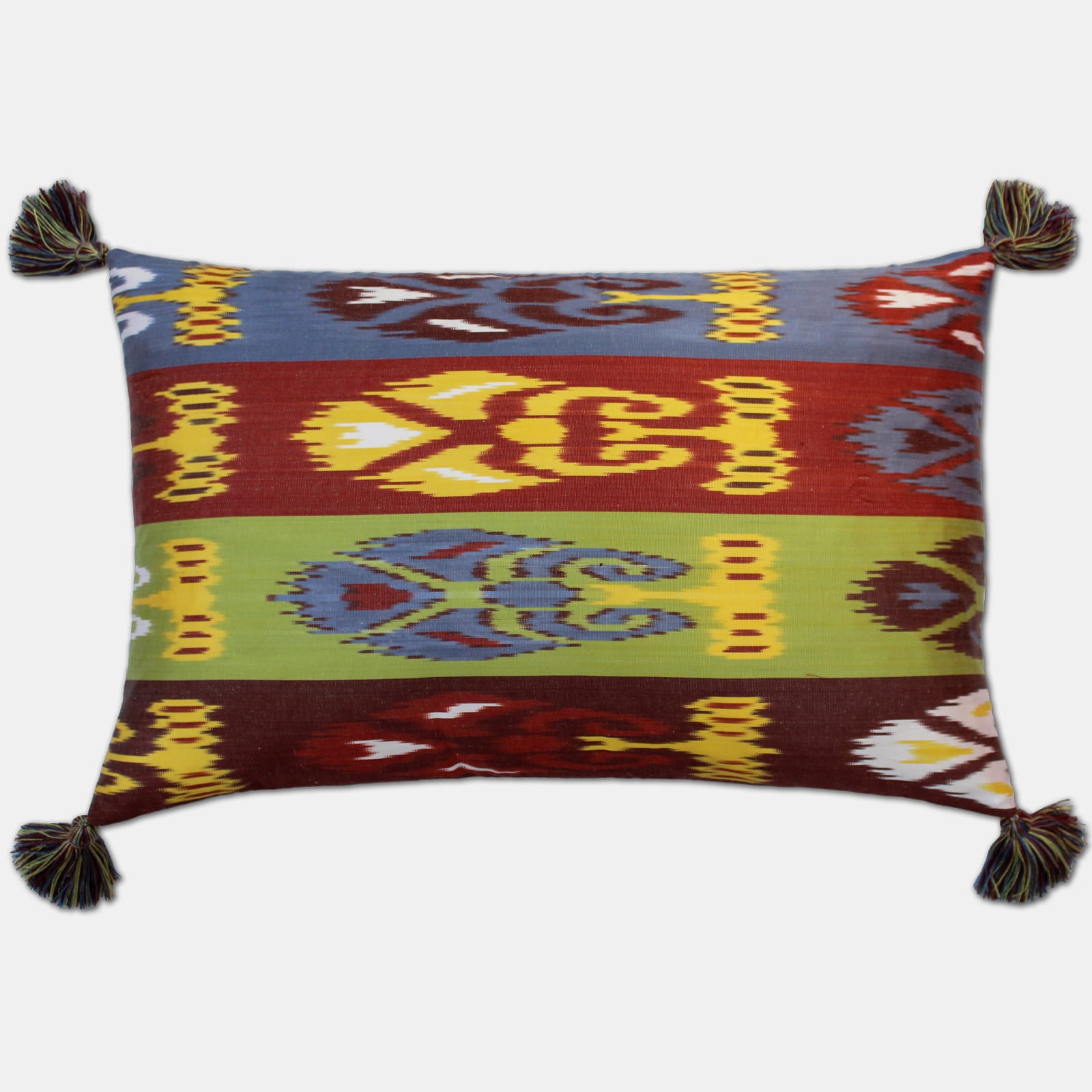 Wonderful Striped Silk and Cotton Ikat Cushion with Matching Tassels