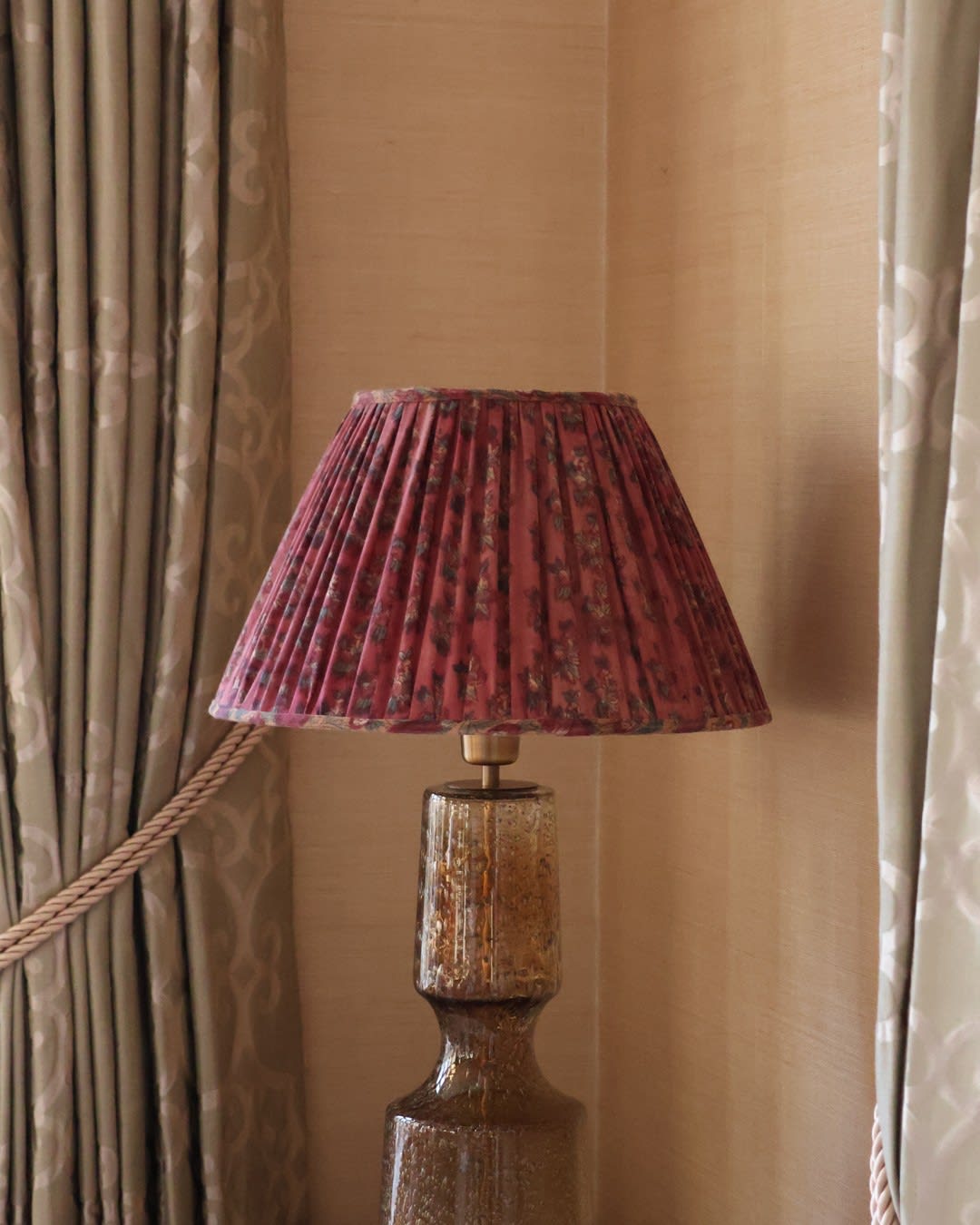 Antique Turkish Berry Colour Hand Block Printed Fabric Handsewn Lampshade