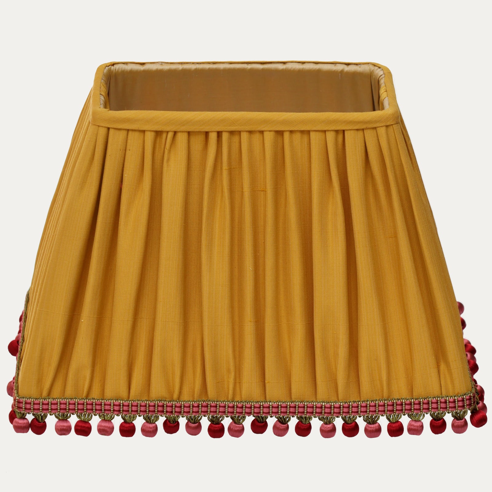 SFJ Gold Silk Rectangular Handsewn Empire Lampshade with Houles Beaded Trim