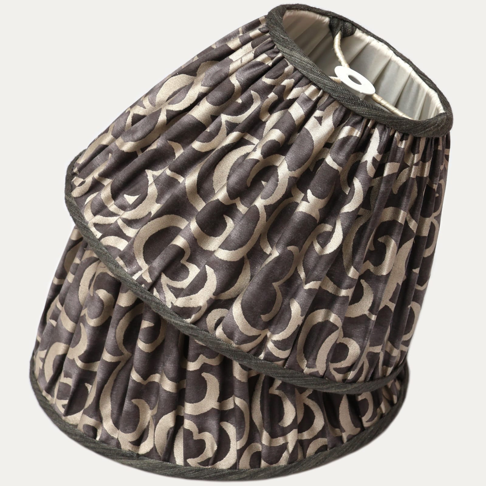 Fortuny Nuvole Black and Silvery Gold Handsewn Gathered Lampshade