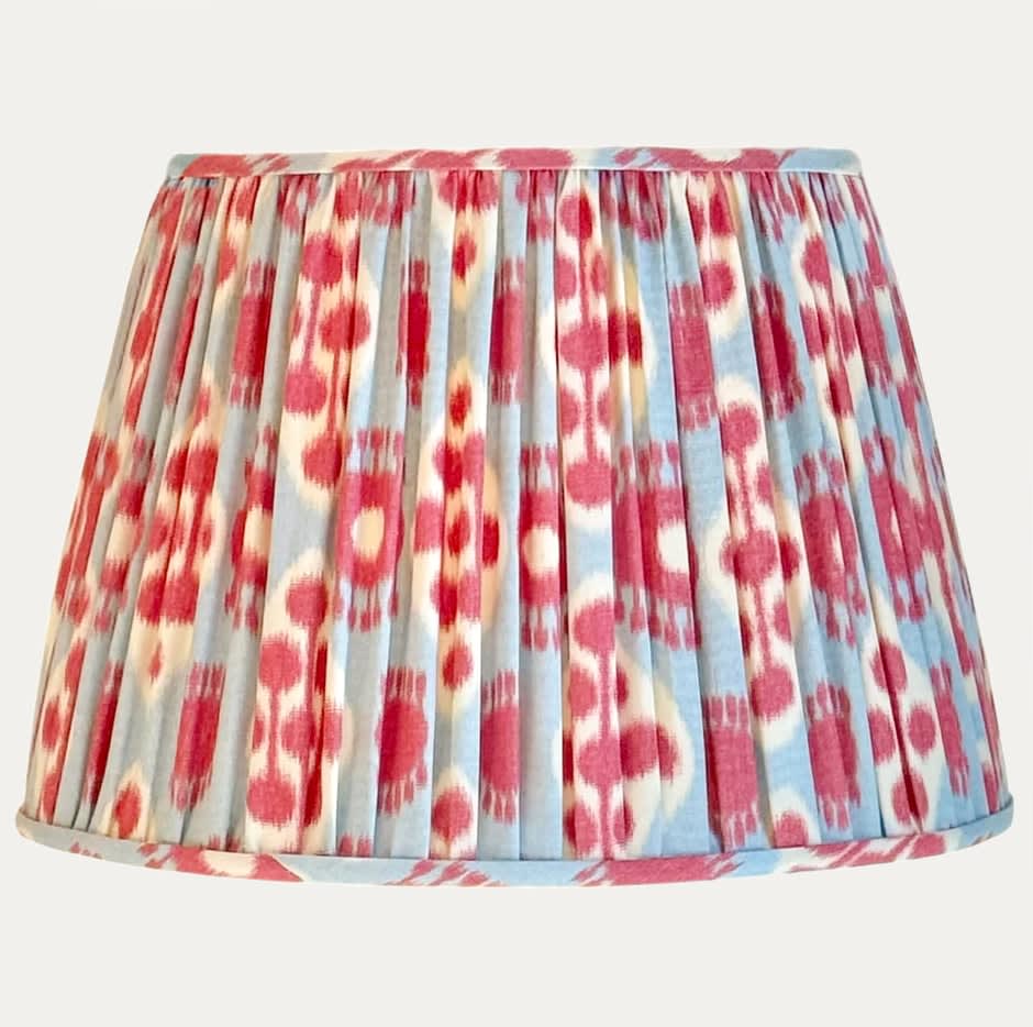 Schumacher Hamilton Ikat in Sky Blue and Cherry Red Handsewn Lampshade