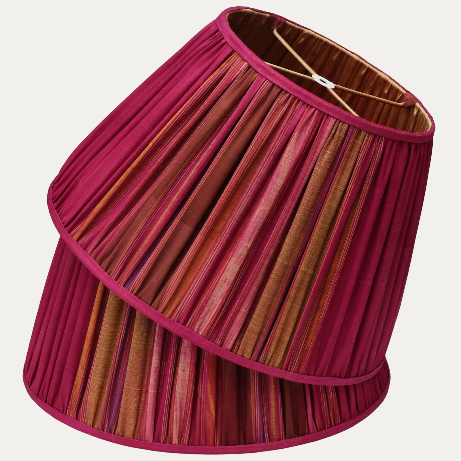 Antique Turkmen Striped Silk Hand Sewn Gathered Lampshade