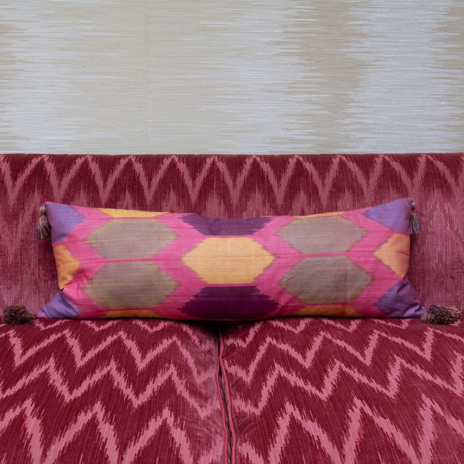 Unique Silk and Cotton Ikat Cushion with Bespoke Tassels