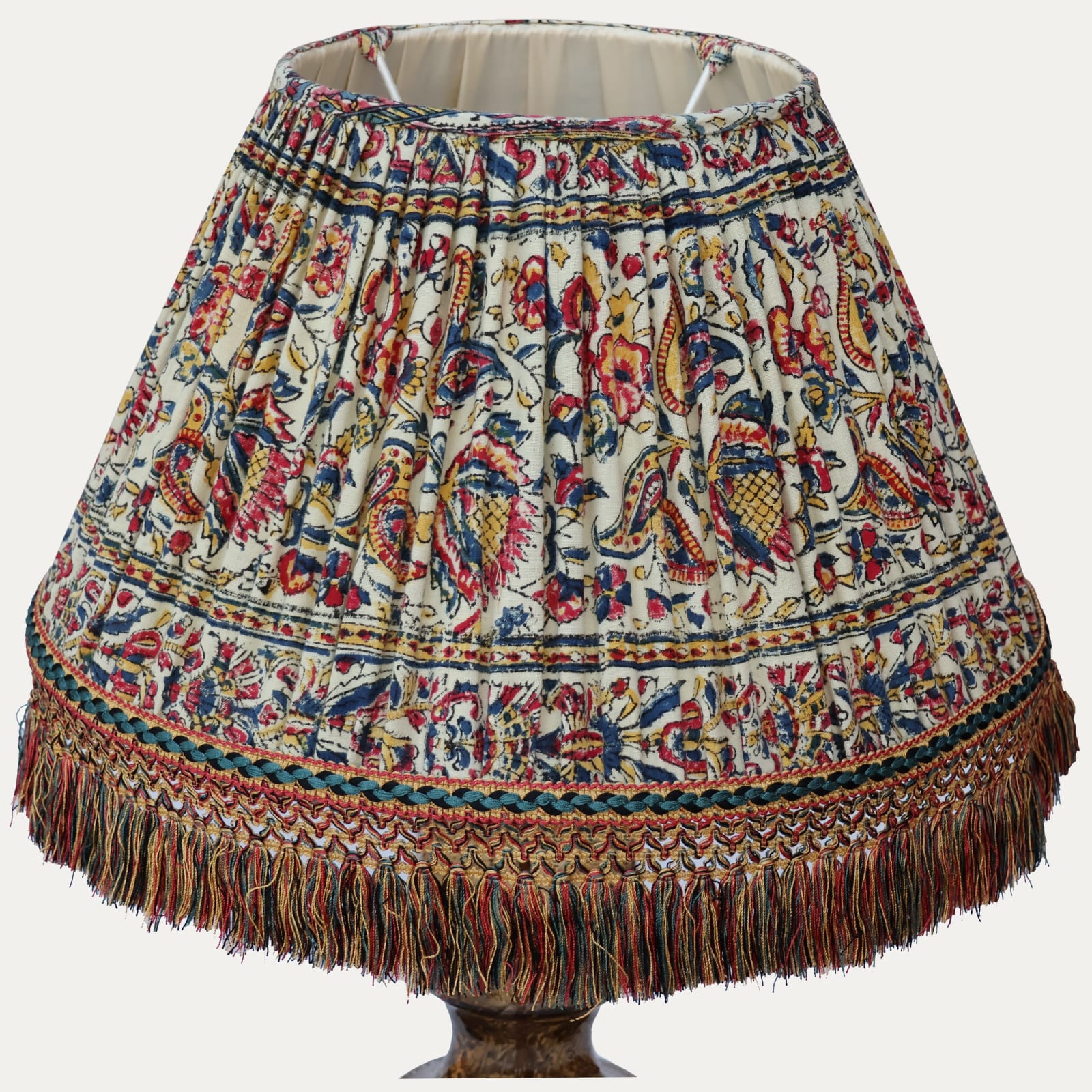 Beautiful Vintage Indian Block Print Lampshade with Bespoke Tassel Trim