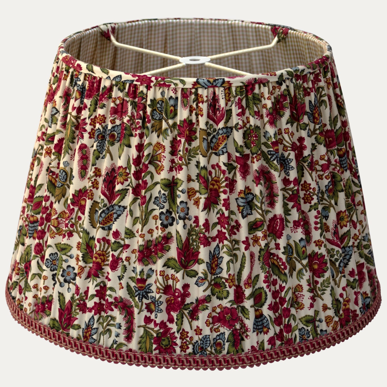 Pierre Frey Braquenie Petit Jouy Framboise Lampshade with Vintage Trim