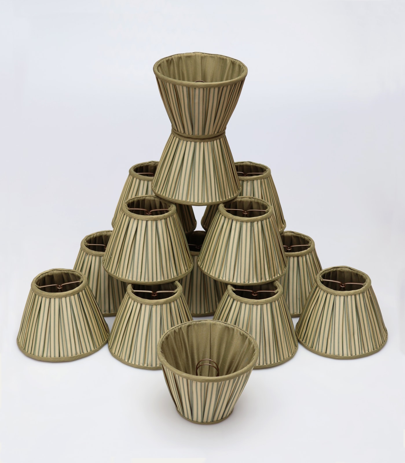 Claremont Florence Striped Silk Box Pleated Lampshades with Contrast Silk Binding