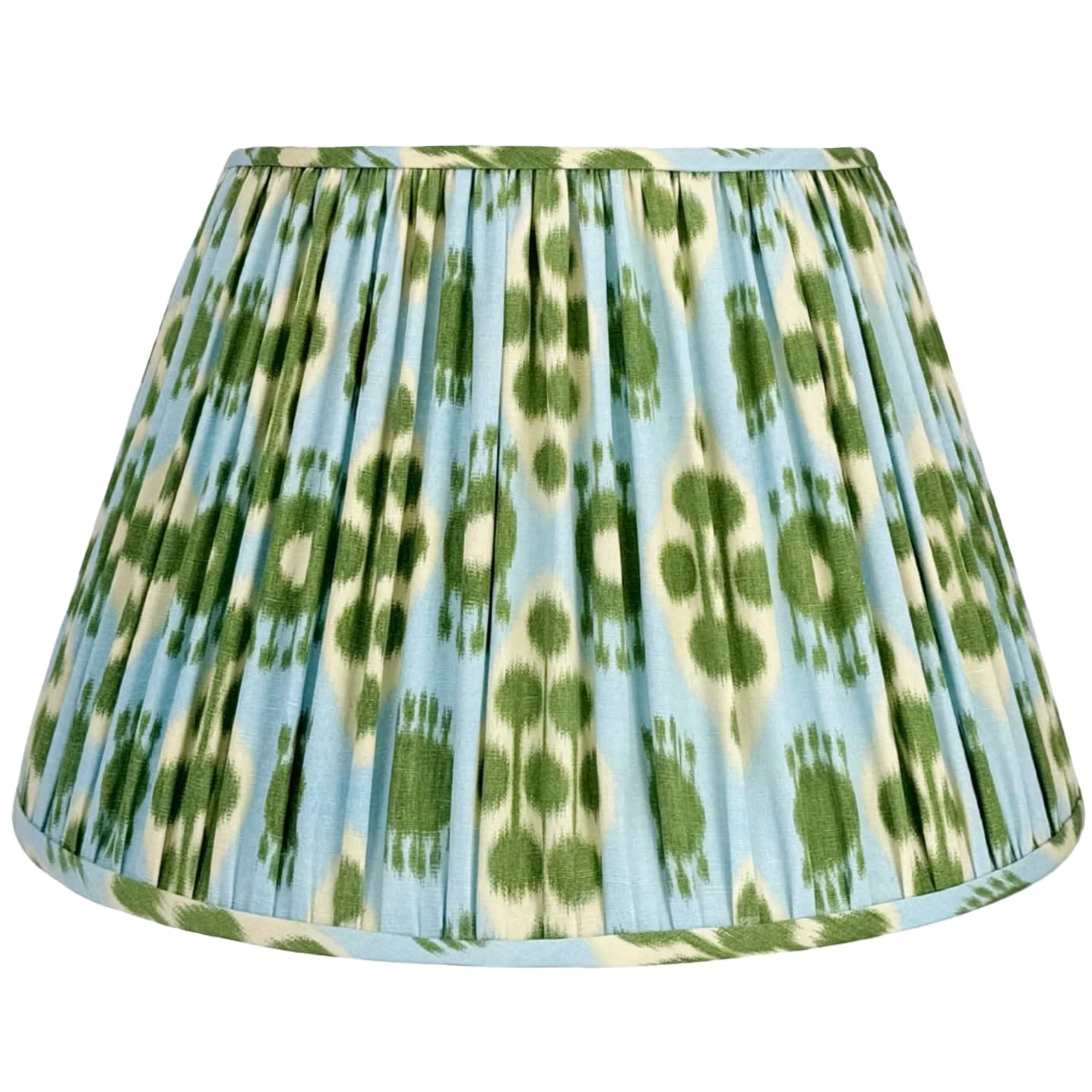 Schumacher Hamilton Ikat in Light Blue and Leaf Green Handsewn Lampshade