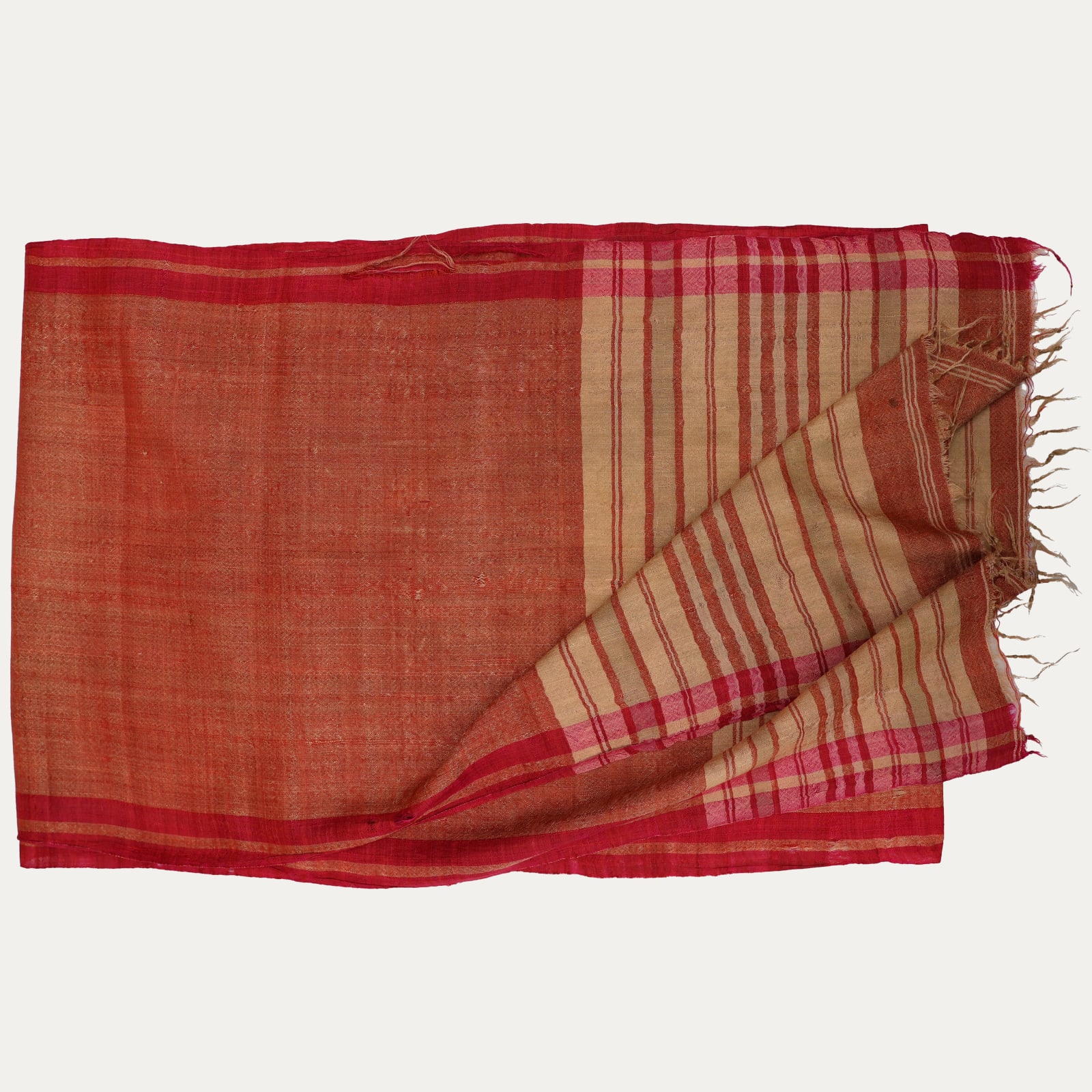 Antique Uzbek Woven Silk Shawl with Burnt Siena Tones