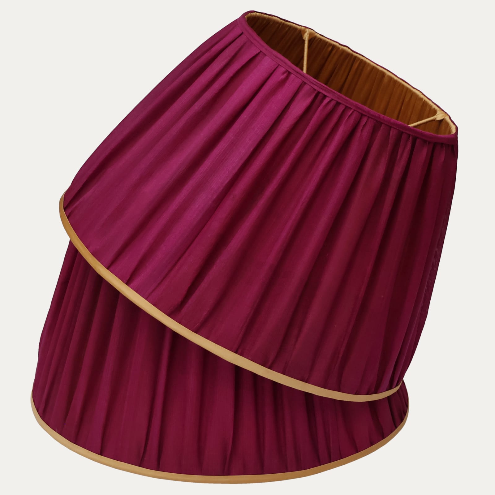Antique Uzbek Cochineal Silk Handsewn Lampshade with Gold Silk Trim