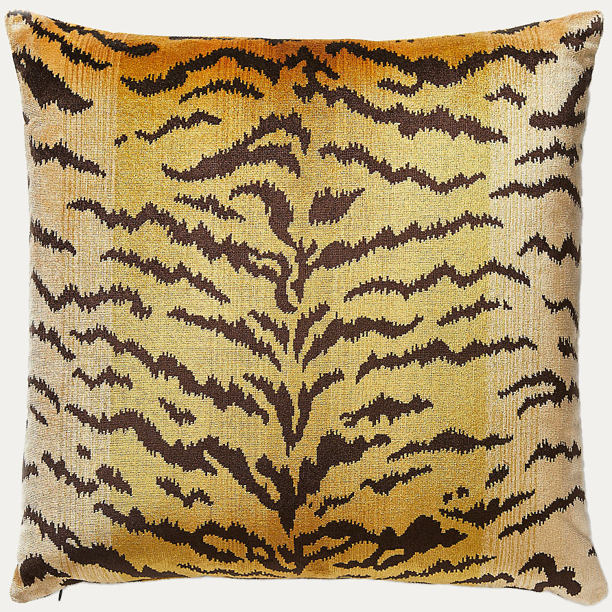 Scalamandre Tigre Silk Ivory Black and Gold Cushion