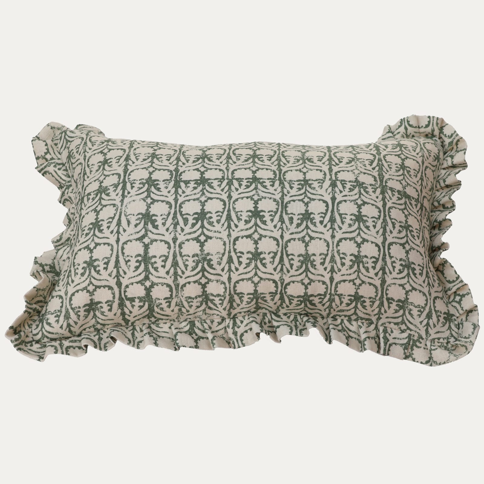 Penny Morrison Ashok Green Cushion with Ruffle Trim