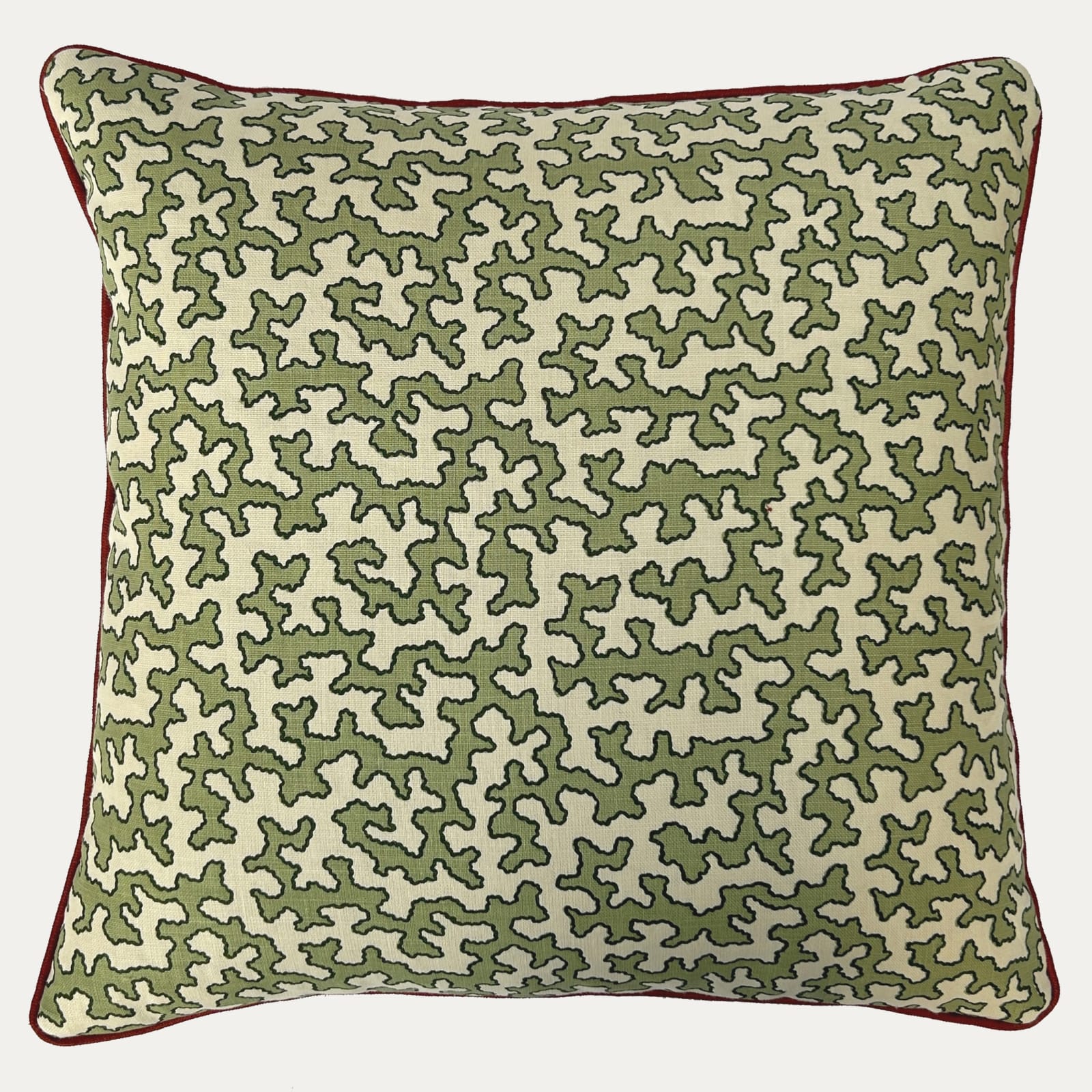 Sibyl Colefax & John Fowler Squiggle Moss Linen Decorative Cushion with Piping