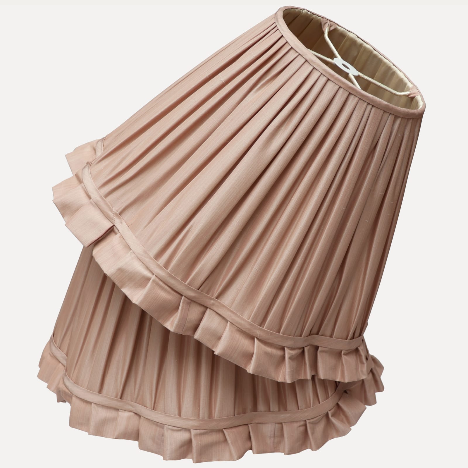 Silk Faille Jaspe Pale Pink Scallop Lampshade with Ruffle Trim