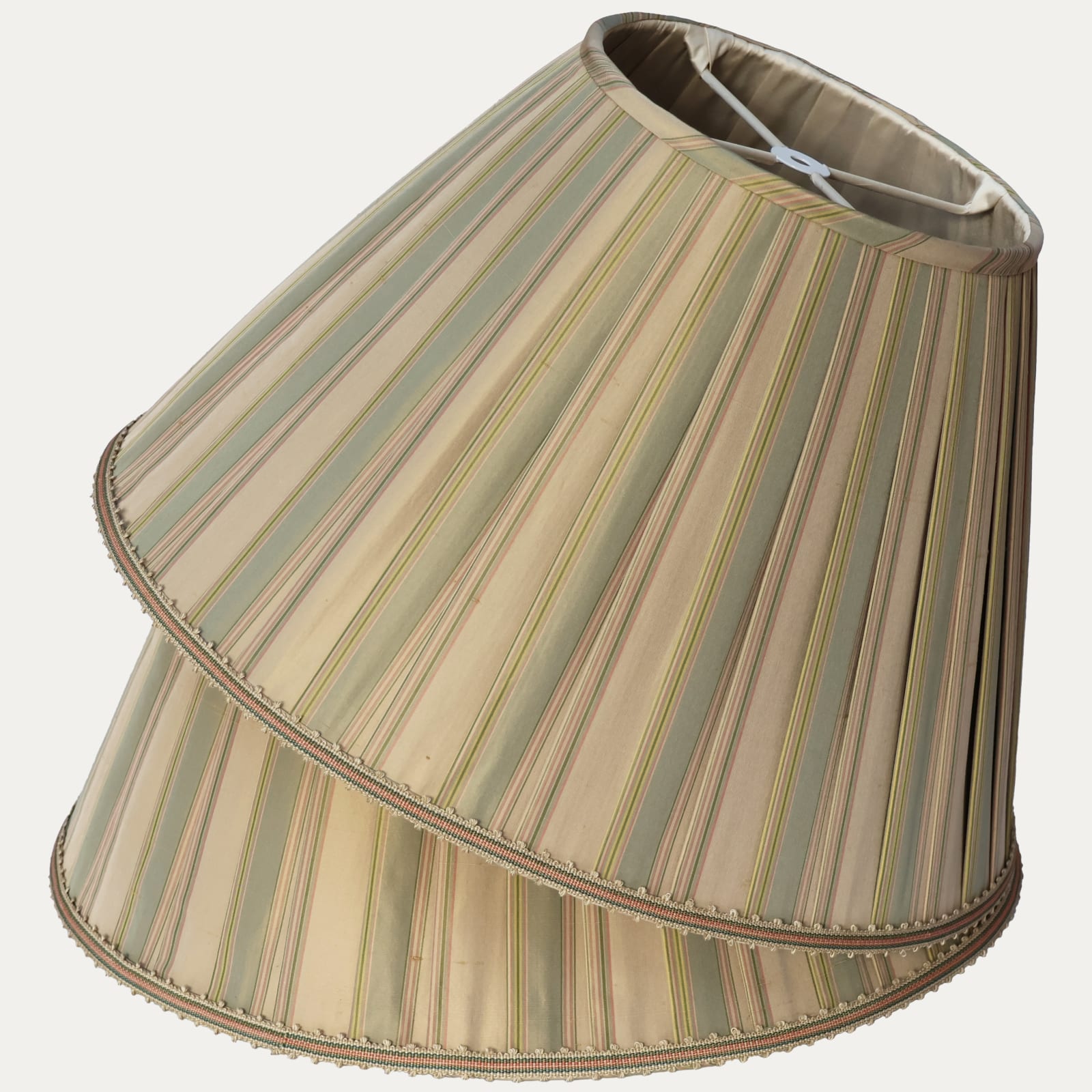 Claremont Silk Faille Rayee Celadon Handsewn Lampshade with Picot Braid Trim