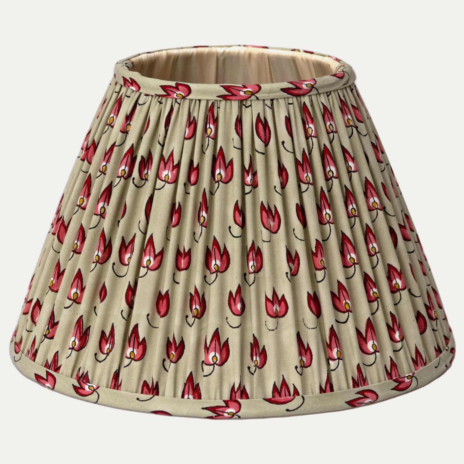 Aleta Fabrics Padma Buti on Green Lampshade with Silk Lining